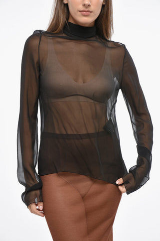 Sheer Silk High-Neck Blouse