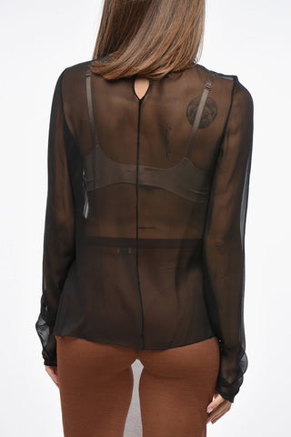 Sheer Silk High-Neck Blouse