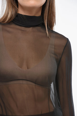 Sheer Silk High-Neck Blouse