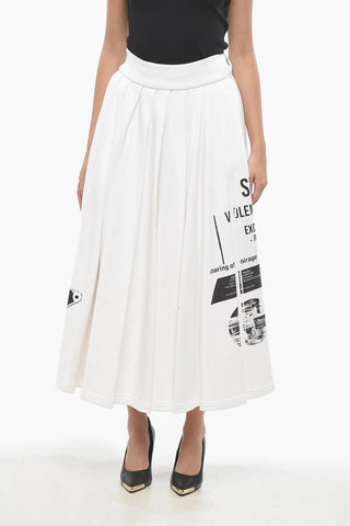 Pleated Flared Maxi Skirt with Contrasting Prints