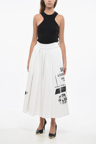 Pleated Flared Maxi Skirt with Contrasting Prints