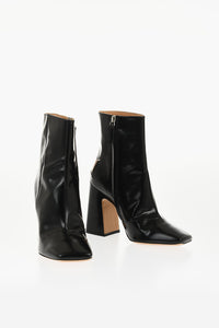 MM22 Brushed Leather Ankle Boots with Square Toe and 10.5 cm Heel
