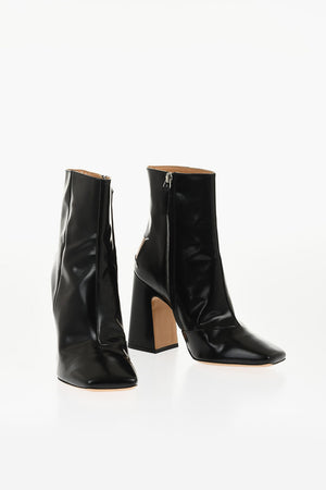MM22 Brushed Leather Ankle Boots with Square Toe and 10.5 cm Heel