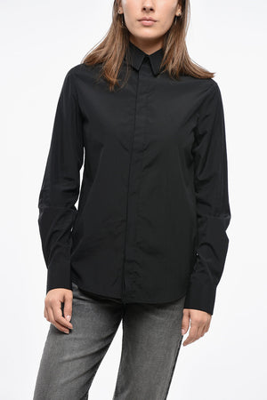 팝린 블라우스 숨김 단추 여밈