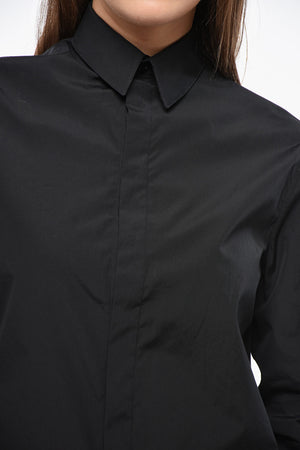 팝린 블라우스 숨김 단추 여밈