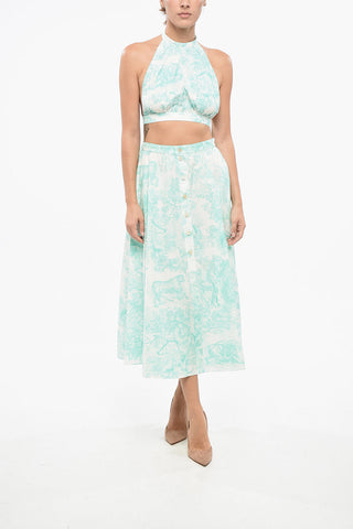 Halterneck-Crop-Top aus Baumwolle mit Azulejo-Muster