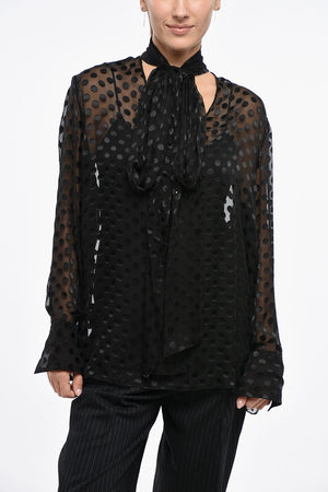 Blusa Tie Neck in Chiffon Motivo a Pois