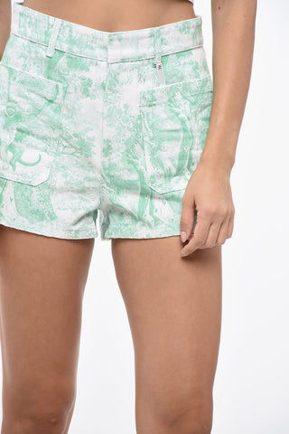 Azulejo Patterned Denim Shorts with Hidden Closure