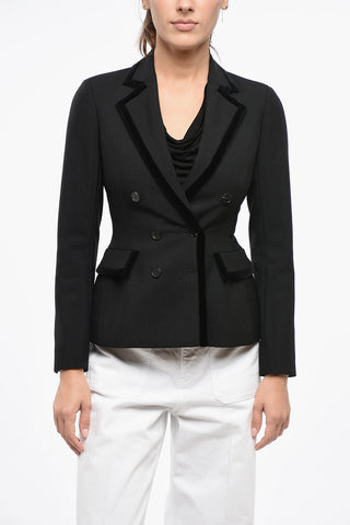 Double-breasted Slim Fit Blazer with Velour Hems