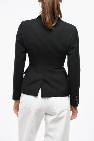Double-breasted Slim Fit Blazer with Velour Hems
