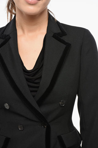 Double-breasted Slim Fit Blazer with Velour Hems