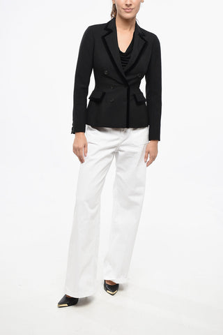 Double-breasted Slim Fit Blazer with Velour Hems