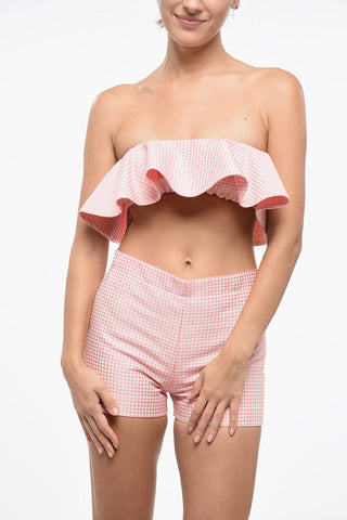 Tube-Top aus Baumwollmischung im Pied-de-Poule mit Volant