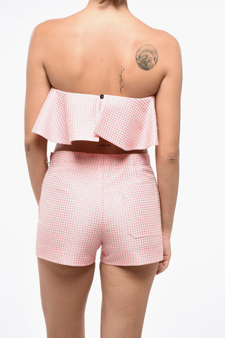 Tube-Top aus Baumwollmischung im Pied-de-Poule mit Volant