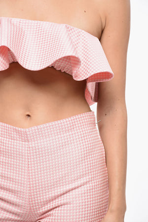 Tube-Top aus Baumwollmischung im Pied-de-Poule mit Volant