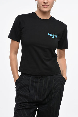 T-Shirt mit Rundhalsausschnitt aus Baumwolle mit seitlich bedrucktem Logo