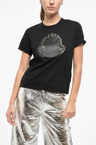 NOIR KEI NINOMIYA 6 Cotton Crew-neck T-shirt with Faux Leather Detail