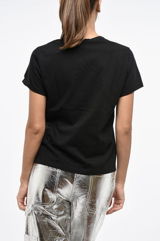 NOIR KEI NINOMIYA 6 Cotton Crew-neck T-shirt with Faux Leather Detail