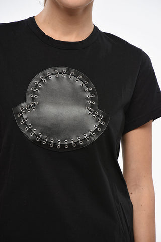 NOIR KEI NINOMIYA 6 Cotton Crew-neck T-shirt with Faux Leather Detail