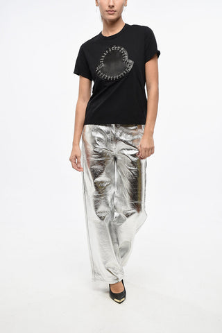 NOIR KEI NINOMIYA 6 Cotton Crew-neck T-shirt with Faux Leather Detail