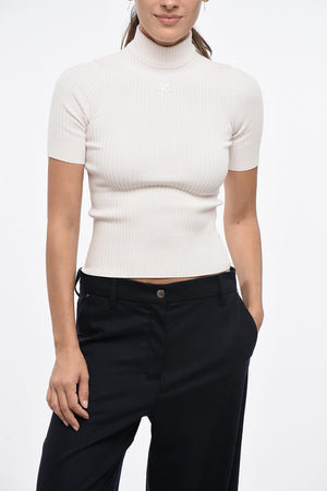 Geripptes Rundhals-Top mit Monogramm