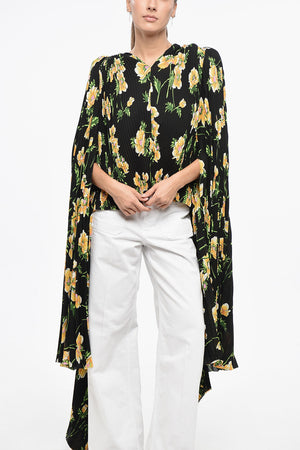 Blusa Plissè Tie Neck con Maxi Maniche