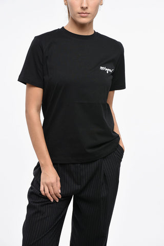 Cotton Crewneck T-Shirt with Embroidered Side Logo