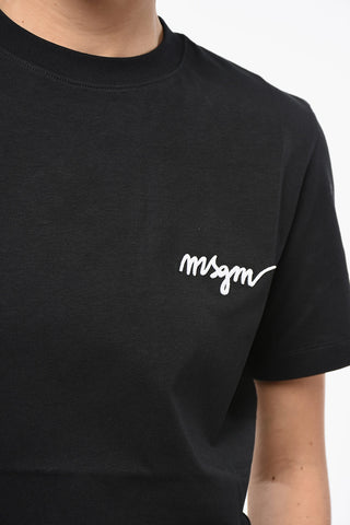 Cotton Crewneck T-Shirt with Embroidered Side Logo