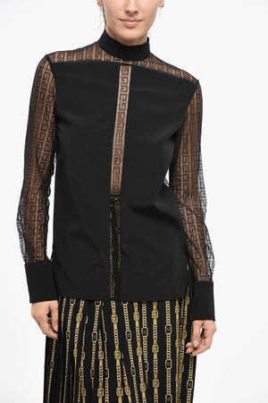 Turtleneck Blouse with Monogram Sheer Inserts