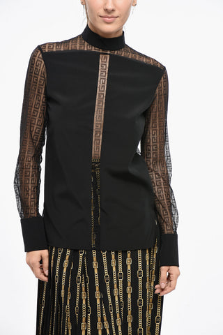 Turtleneck Blouse with Monogram Sheer Inserts