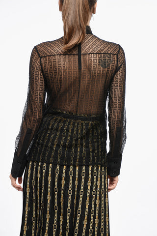 Turtleneck Blouse with Monogram Sheer Inserts