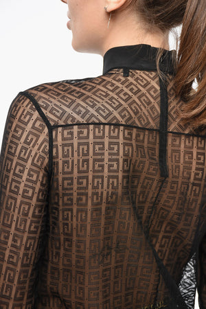 Turtleneck Blouse with Monogram Sheer Inserts