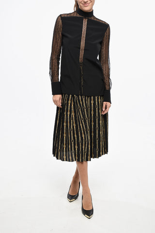 Turtleneck Blouse with Monogram Sheer Inserts