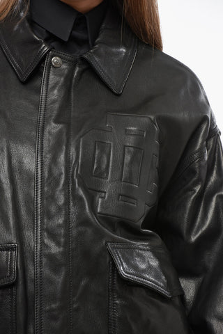 Oversize-Fit Leather Bomber Jacket