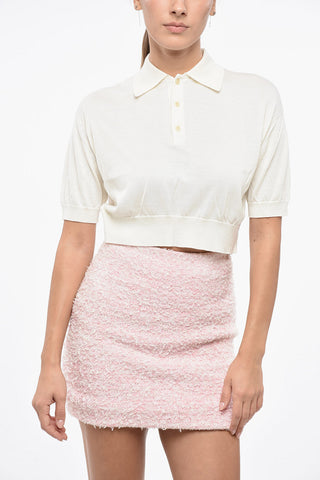 Silk Cropped Sweater with Polo Neck