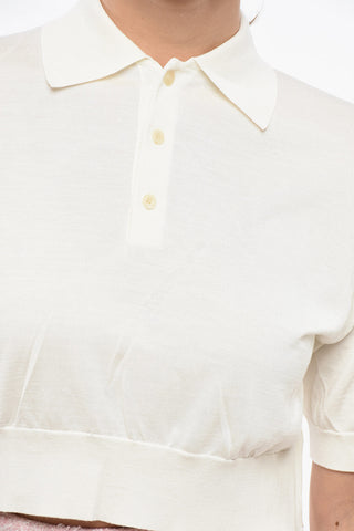 Silk Cropped Sweater with Polo Neck