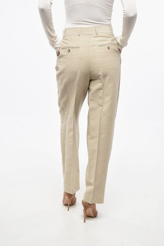 Hoch taillierte Hose mit doppelten Bundfalten aus Leinenmix