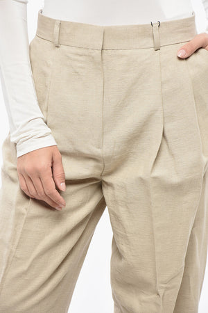 Hoch taillierte Hose mit doppelten Bundfalten aus Leinenmix