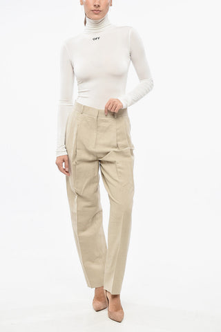 Pantaloni a Doppia Pince in Misto Lino a Vita Alta