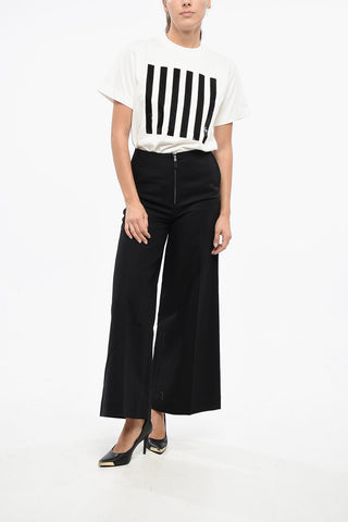 Pantaloni Wide Leg in Cotone con Zip