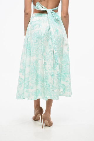Azulejo Patterned Silk Blend Skirt with Front Buttoning