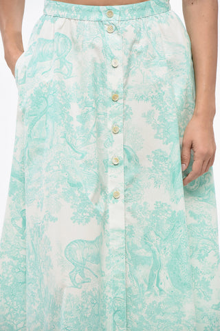 Azulejo Patterned Silk Blend Skirt with Front Buttoning