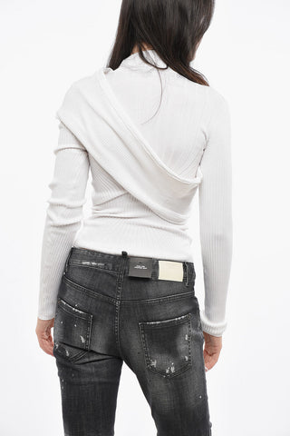 Ripp-Rollkragenpullover mit Cape-Detail