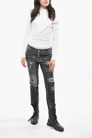 Ripp-Rollkragenpullover mit Cape-Detail