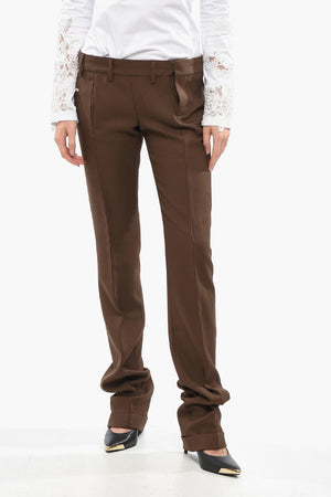 Pantaloni Straight Leg DEANA In Gabardina di Cotone ad Orlo Con Risvolto