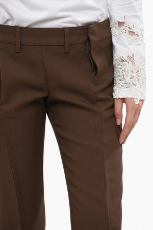 Pantaloni Straight Leg DEANA In Gabardina di Cotone ad Orlo Con Risvolto