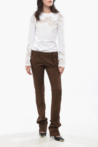 Cotton Gabardine Straight-Leg Trousers DEANA with Turn-Up Hem