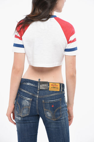 Color Block Crop T-Shirt mit Rundhalsausschnitt