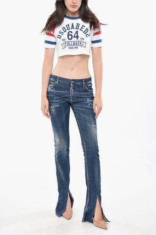 Color Block Crop T-Shirt mit Rundhalsausschnitt