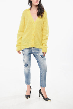Maxi-Cardigan mit Ajourstrick und V-Ausschnitt